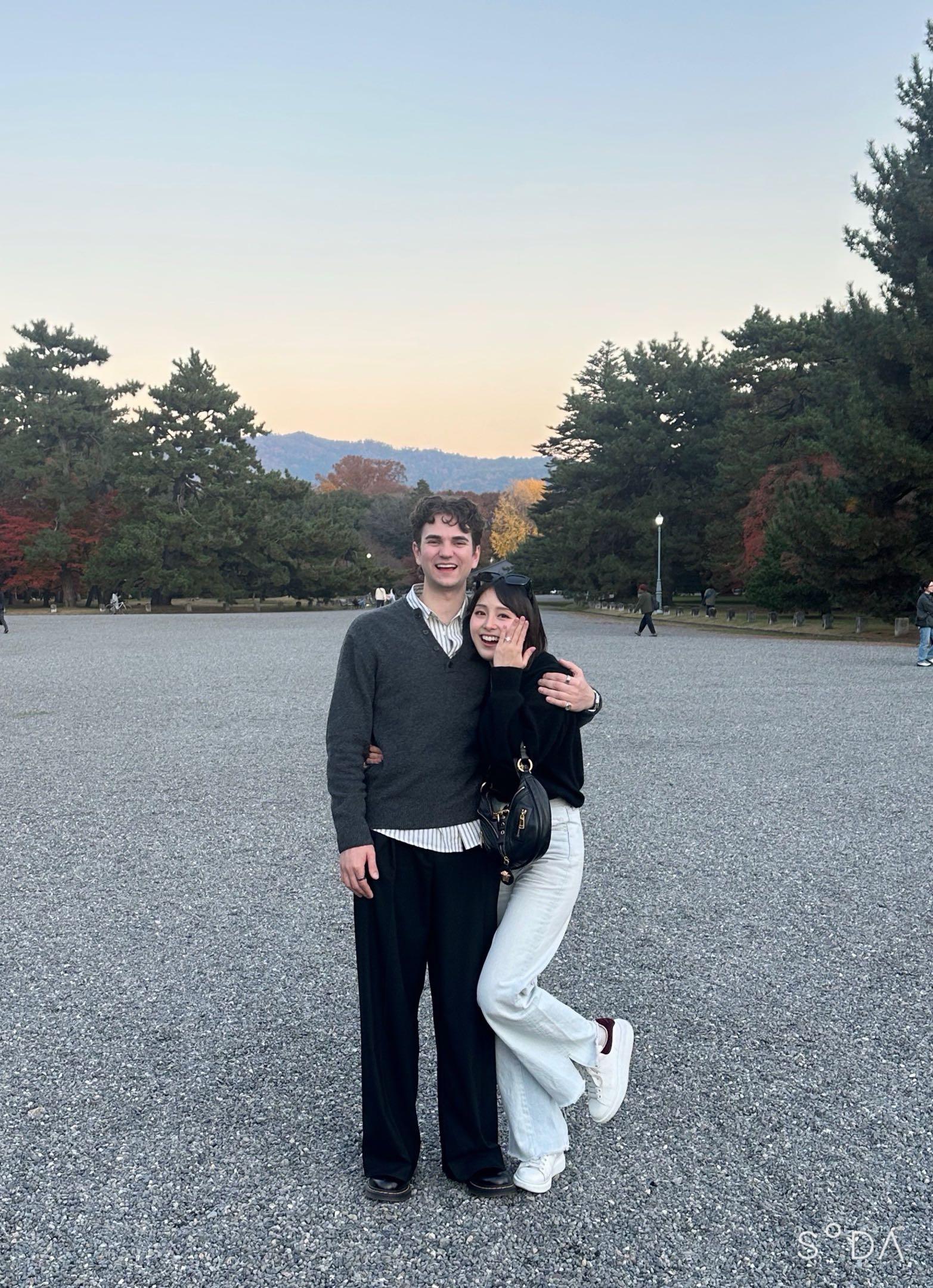 Ai and Austin celebrating their engagement in Kyoto.